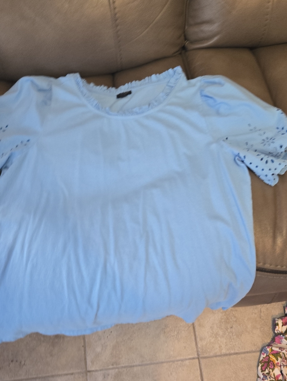 Talbots Sky Blue Eyelet Short Sleeve Top